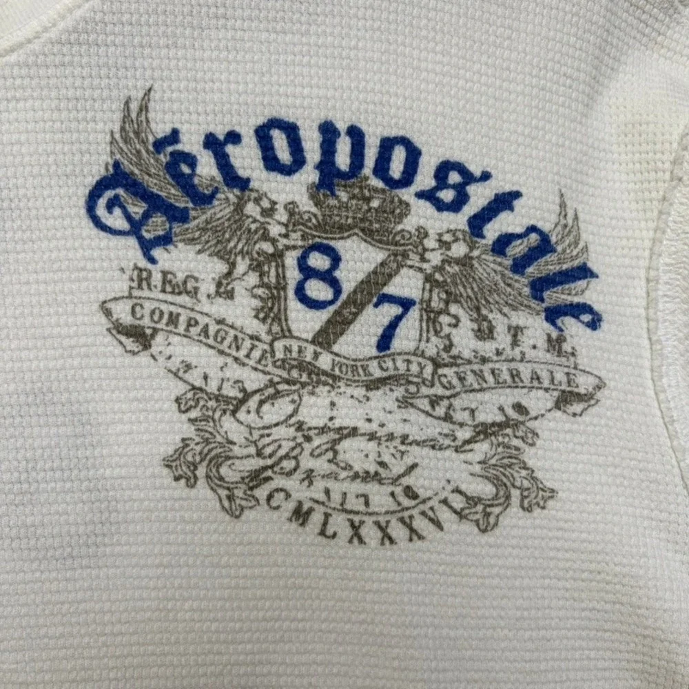 Aeropostale Thermal Shirt Mens L White Waffle Knit Graphic Y2K Rare Wing Print